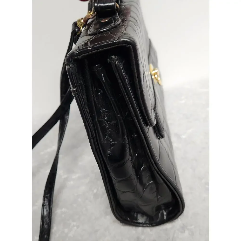 Vintage Jackson Black Faux Crocodile Embossed Briefcase Crossbody Handbag